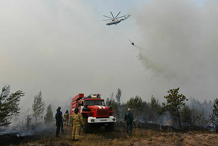 Large fires are extinguished using aviation and special equipment